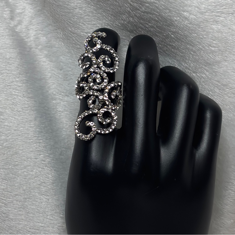 Vintage Filigree Cubic Zirconia Crystal Pave Lace Tall Silver Ring size 7.5